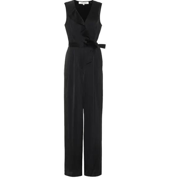 Diane von Furstenberg Sol wrap-effect satin wide-leg jumpsuit Size 2 NWT - Picture 2 of 13
